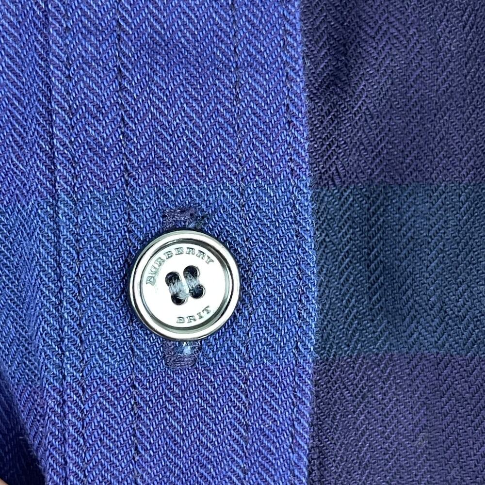 Burberry Brit Shirtdress Dress Womens XL Purple Plaid 3/4 Sleeve Cotton Pocket - Picture 4 of 15